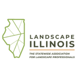 Logo of Landscape Illinois showing an outline of Illinois with sectioned regions, and text: "Landscape Illinois, The Statewide Association for Landscape Professionals.