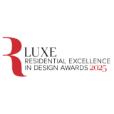 LUXE Residential Excellence in Design Awards 2025 logo, featuring a red stylized "R" and black text with the year "2025" in red.
